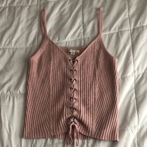 American Eagle Pink Knit Crochet Tank